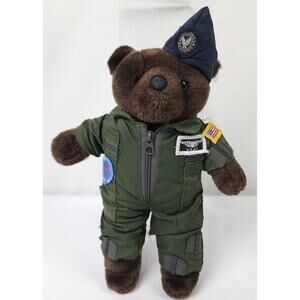 Vintage Bear Forces of America Plush Stuffed 1989 Air Force Green Flight Suit